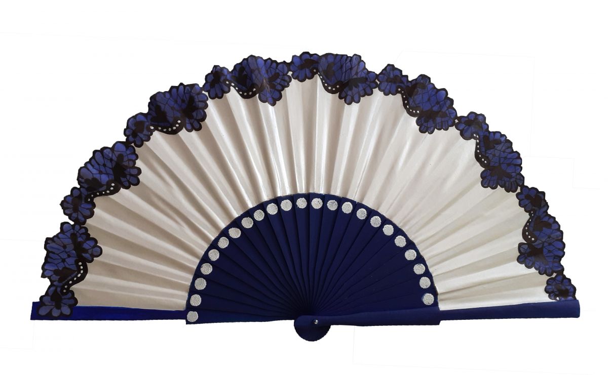 Ventilador de cetim de algodão pintado e desenhado à mão "Flamenca