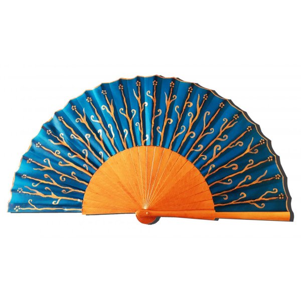 Ventilador de cetim de algodão pintado à mão e desenhado à mão "Fond marin" (Fundo marinho)