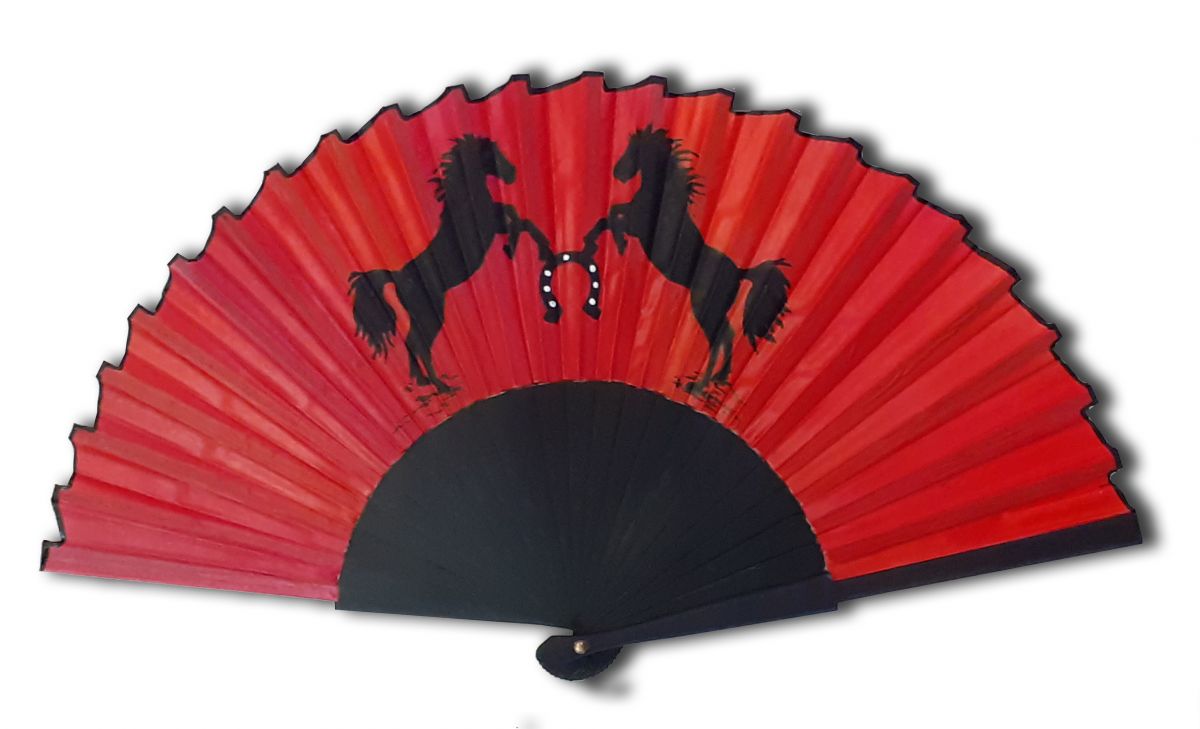 Ventilador de cetim de algodão pintado à mão e pintado à mão "O meu cavalo da sorte". Colecção 2021