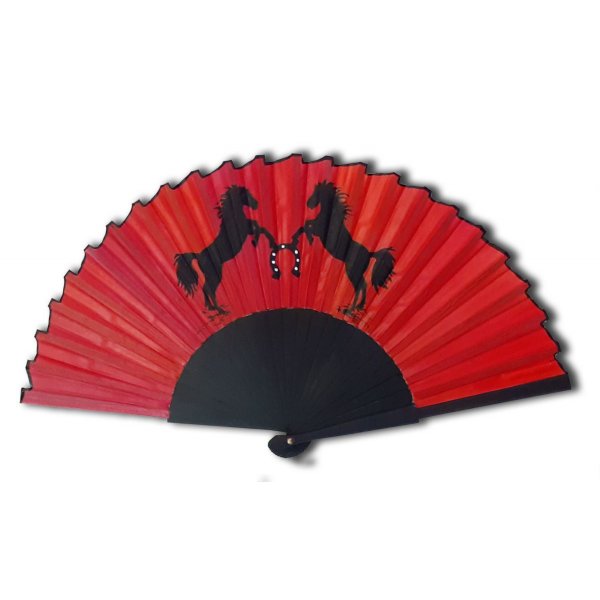 Ventilador de cetim de algodão pintado à mão e pintado à mão "O meu cavalo da sorte". Colecção 2021