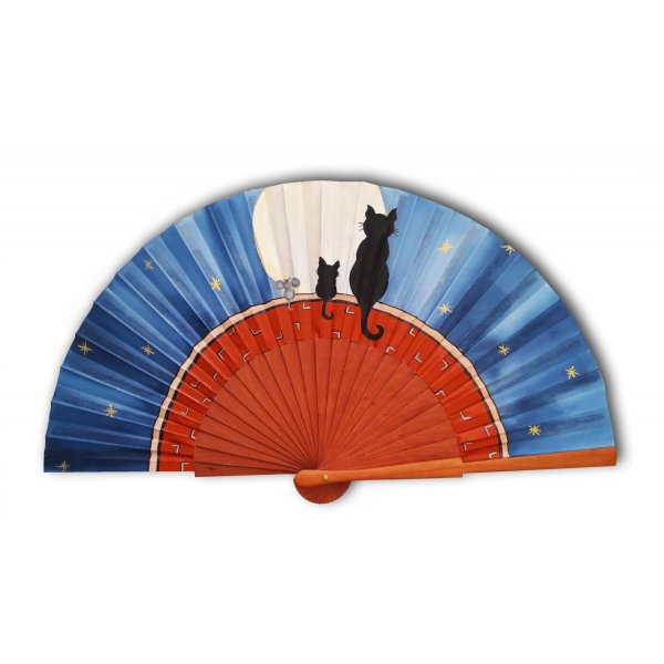 Eventail en soie dessin&eacute; et peint &agrave; la main "family dream"