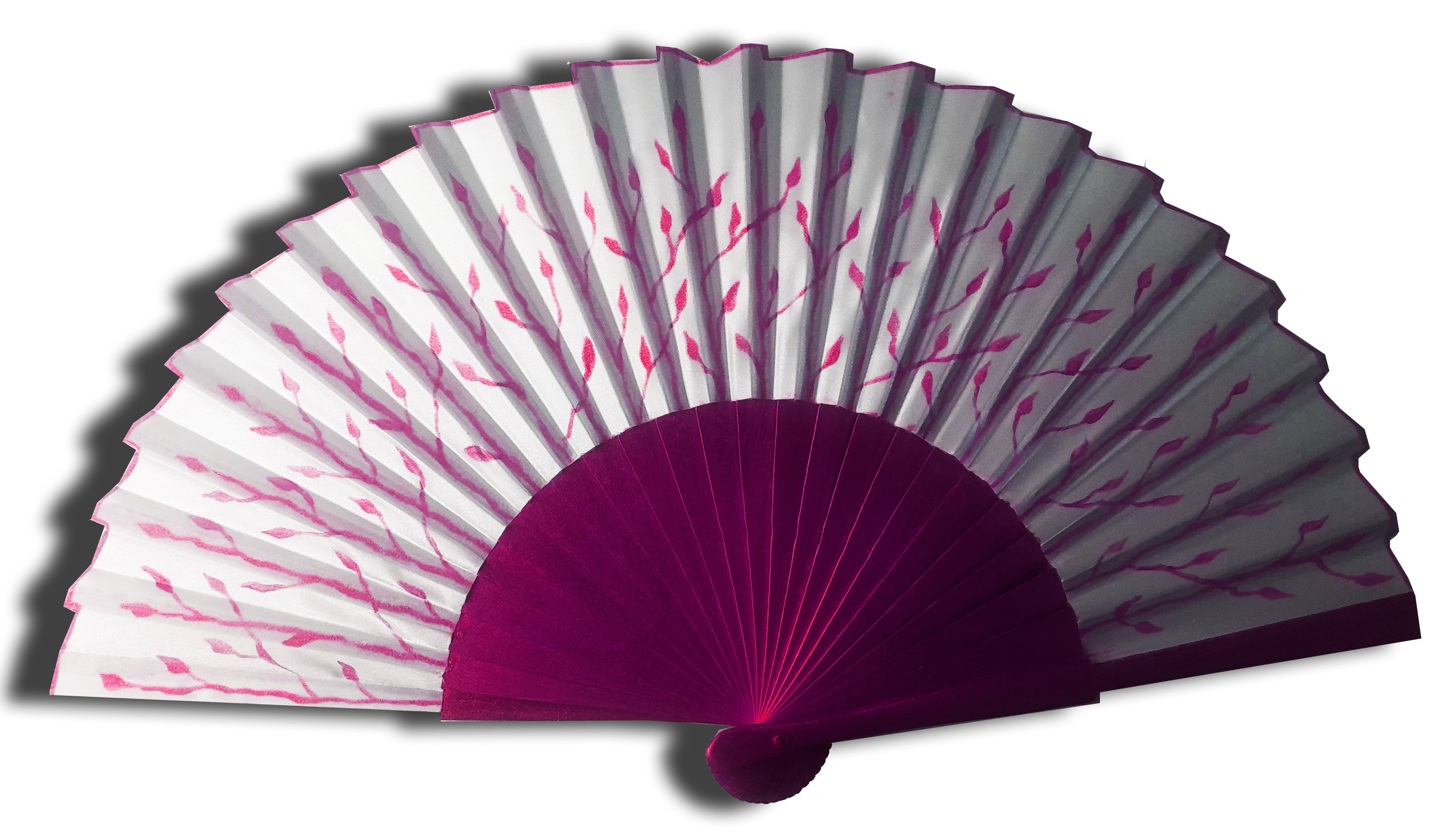 Eventail en soie dessin&eacute; et peint &agrave; la main 