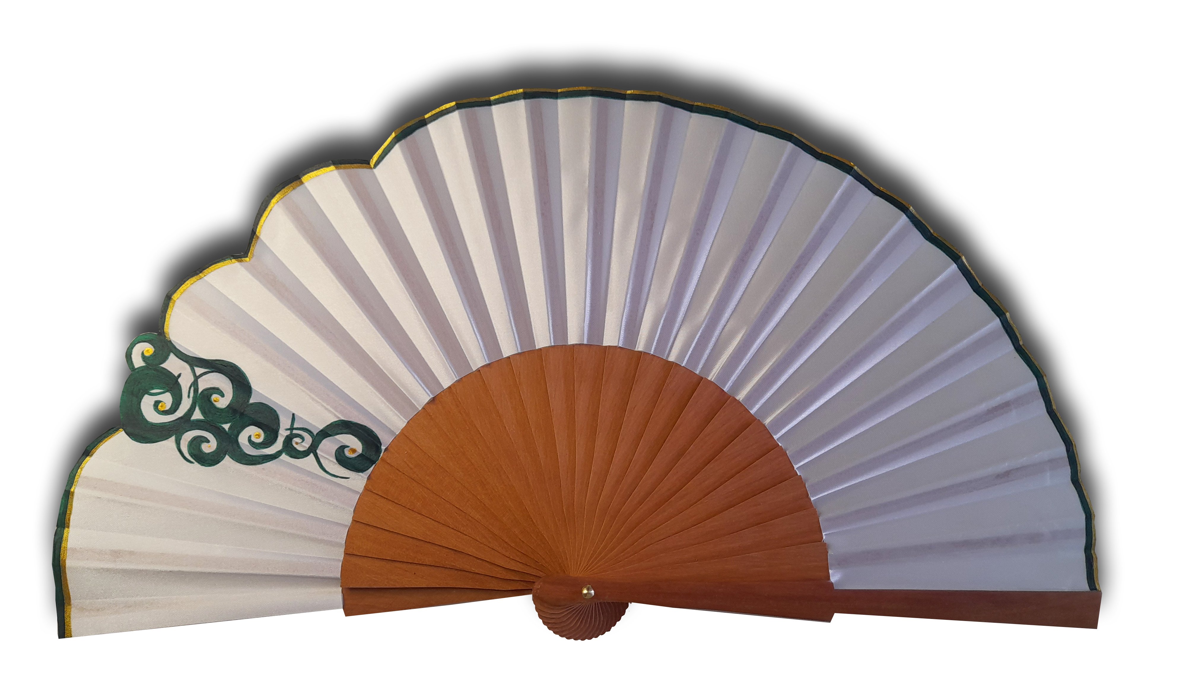 Eventail en soie dessin&eacute; et peint &agrave; la main 