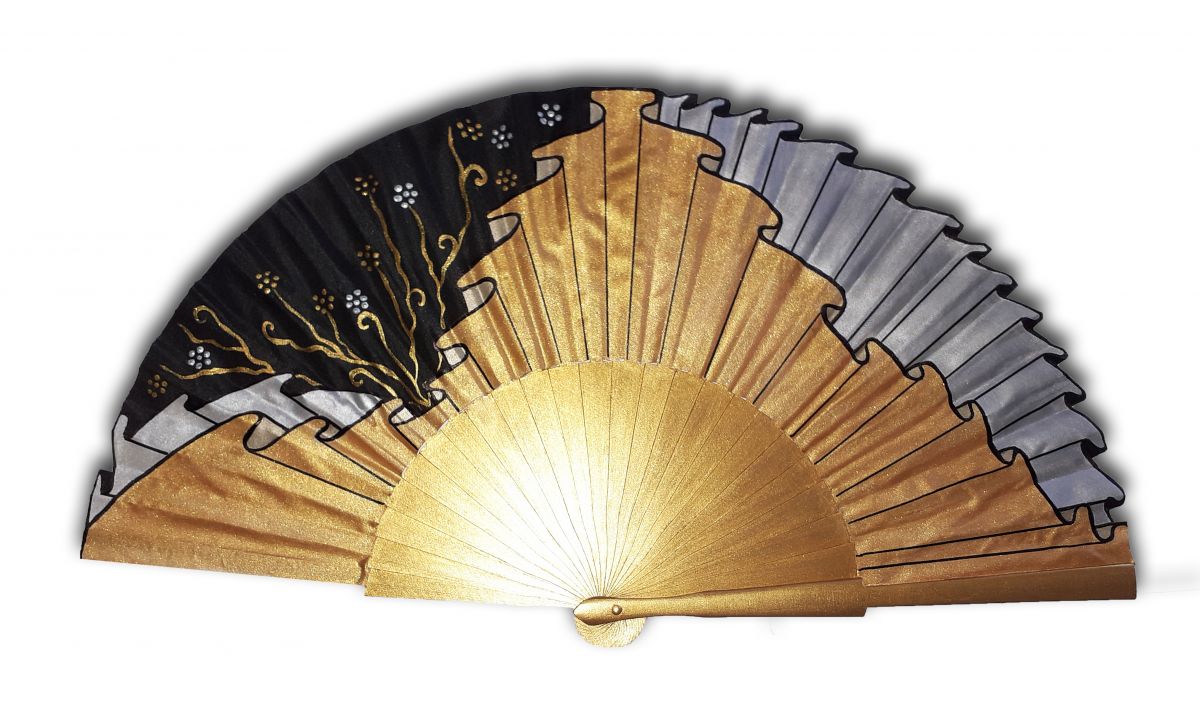 Ventilador de cetim de algodão pintado à mão "Drapeado do Oriente
