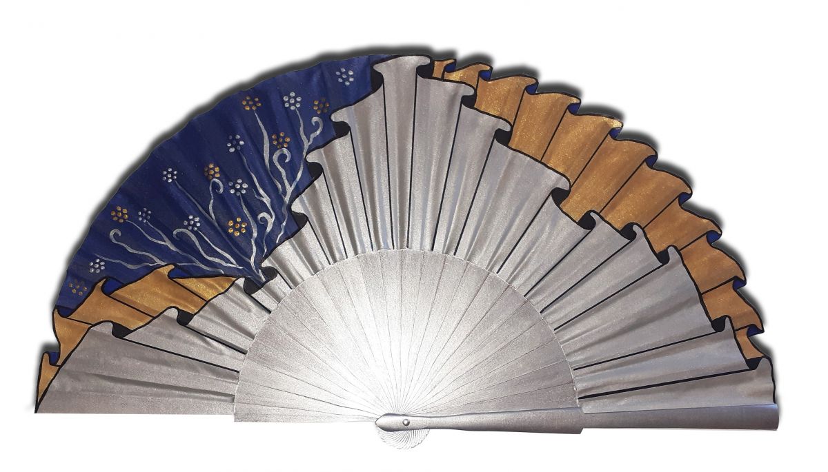 Ventilador de cetim de algodão pintado à mão "Icecool drapeado