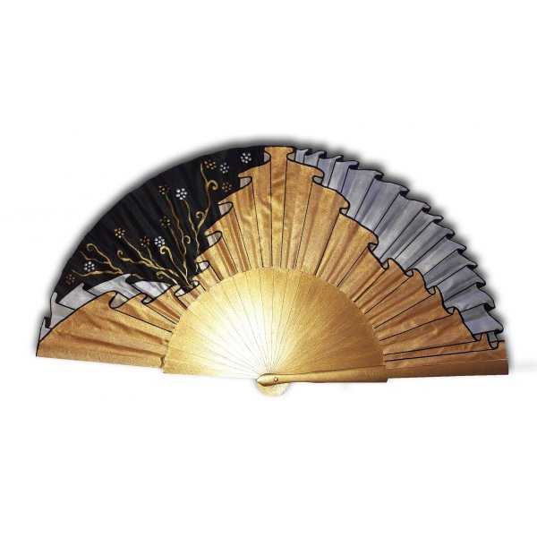 Ventilador de cetim de algodão pintado à mão "Drapeado do Oriente