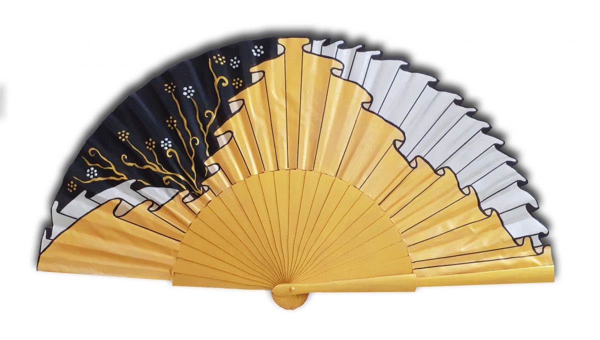 Ventilador de cetim de algodão pintado à mão "Drapeado do Oriente