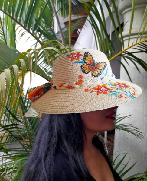 Joli chapeau peint &agrave; la main "Monarque du Mexique"