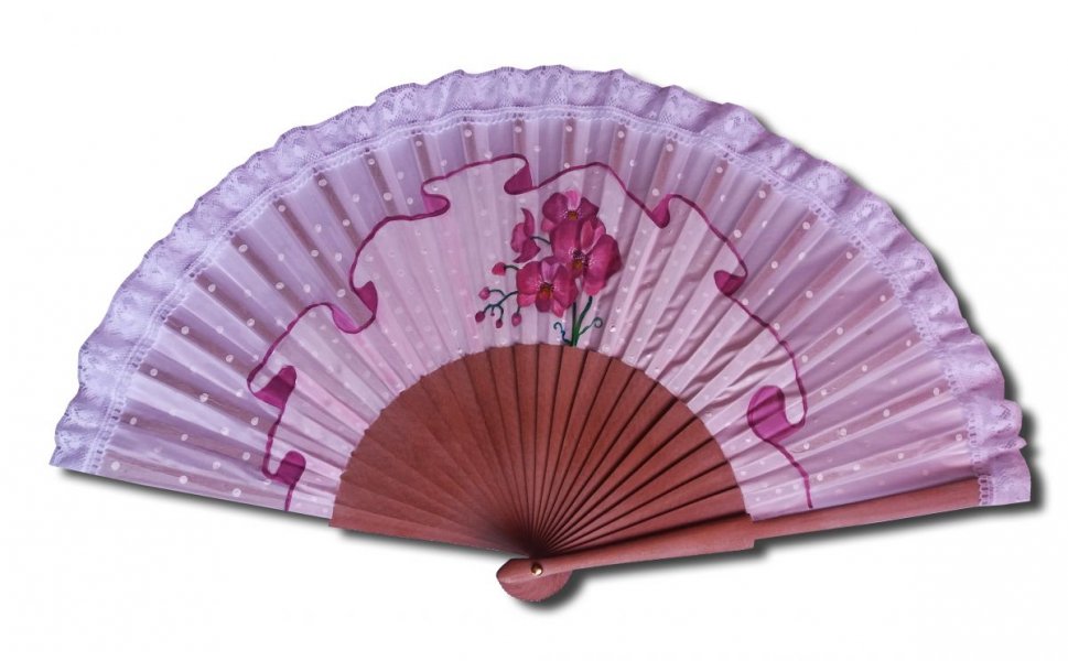 Um grande leque desenhado à mão e pintado à mão, personalizado com renda "L'orquidée