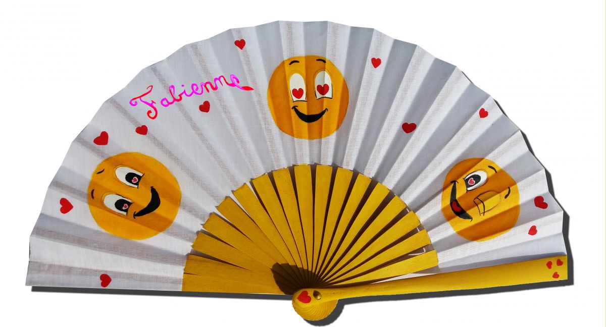 O meu primeiro leque de algodão desenhado e pintado à mão "Emoji