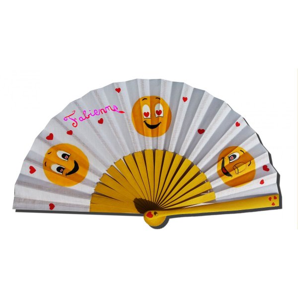 O meu primeiro leque de algodão desenhado e pintado à mão "Emoji