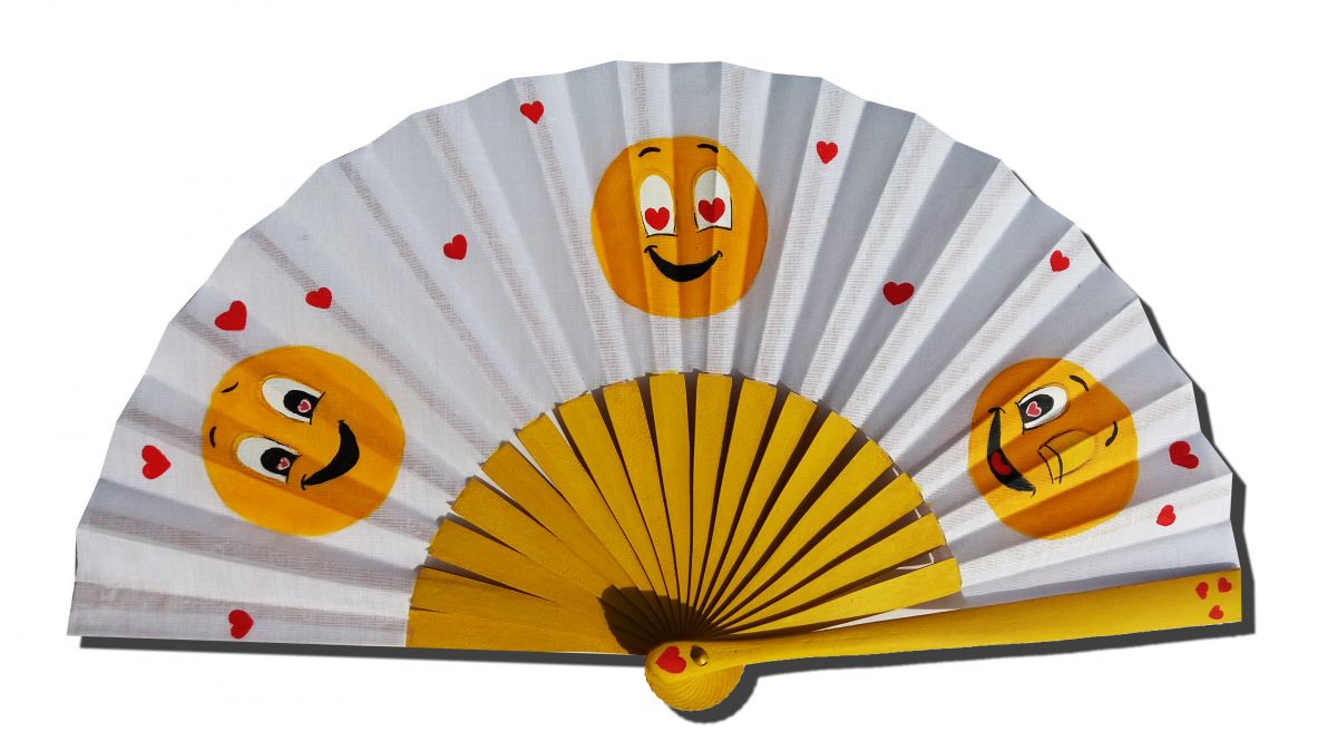O meu primeiro leque de algodão desenhado e pintado à mão "Emoji