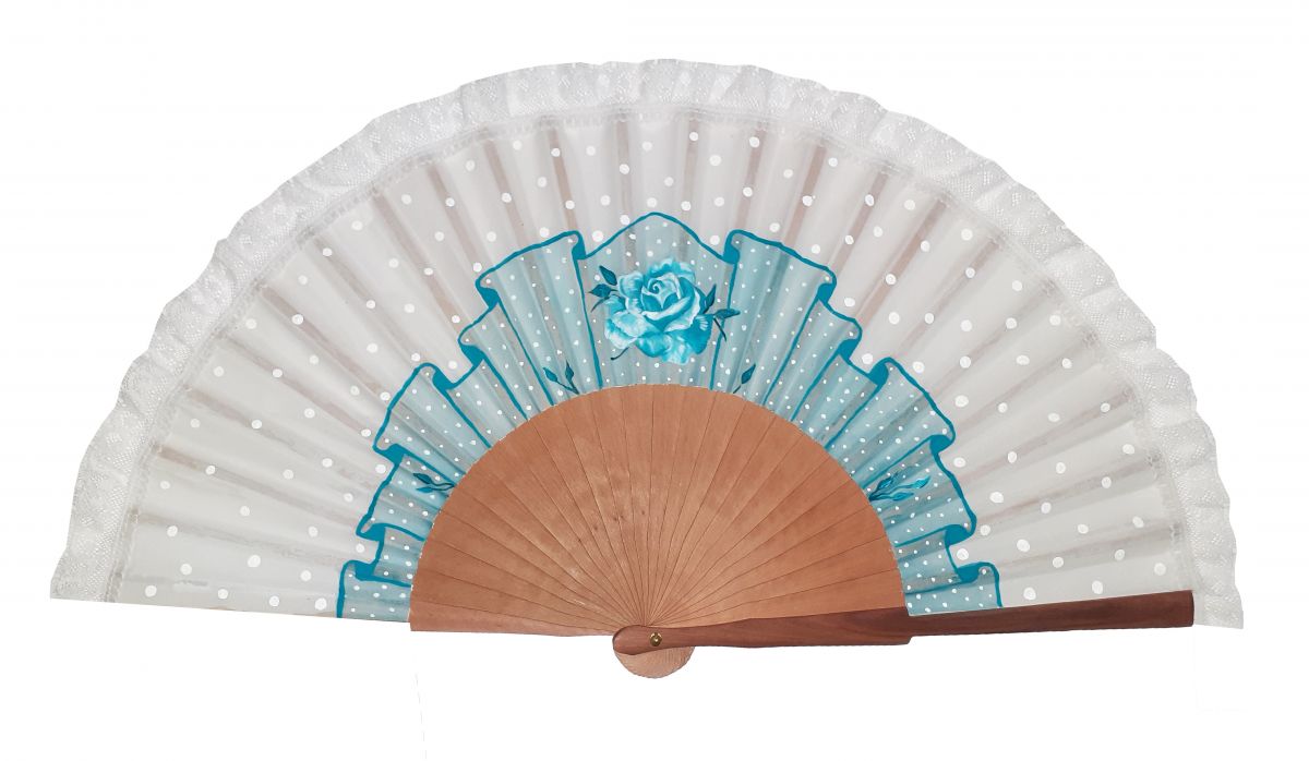 Um grande leque desenhado à mão e pintado à mão, personalizado com uma renda "Blue Rose".