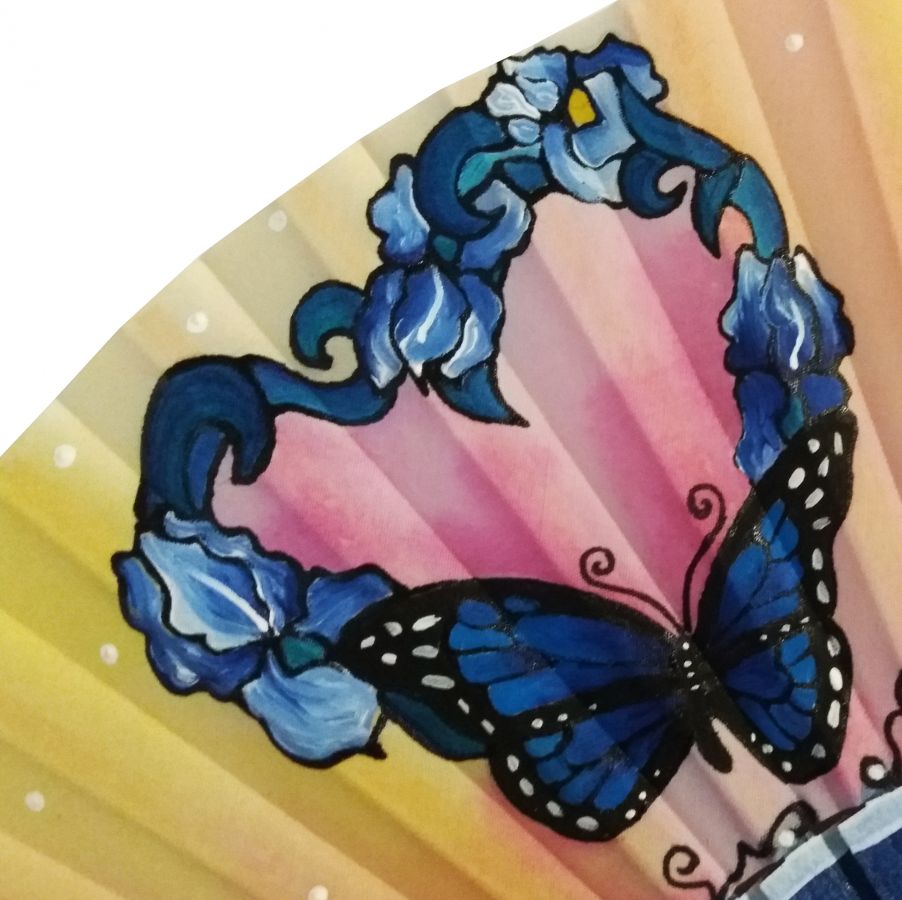 Ventilador de cetim desenhado e pintado à mão "Valentine