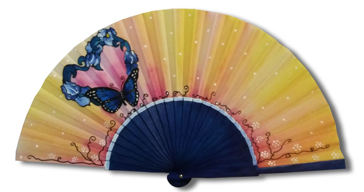 Ventilador de cetim desenhado e pintado à mão "Valentine
