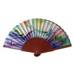 Ventilador de cetim desenhado e pintado à mão 'Aurora