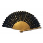 Ventilador de cetim de algodão pintado e desenhado à mão 'Preto e dourado