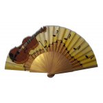 Ventilador de cetim de algodão pintado à mão e desenhado à mão 'Violino dourado