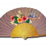 Ventilador de cetim desenhado à mão e pintado à mão 'meu adorável beija-flor'.