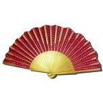 Ventilador de cetim desenhado à mão e pintado à mão 'Em vermelho e dourado