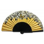 Ventilador de cetim desenhado à mão e pintado à mão 'Soirée d'or