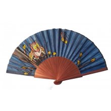 Ventilador de cetim pintado e desenhado à mão 'C chouette