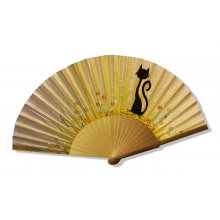 Ventilador de cetim pintado e desenhado à mão "Chat sun