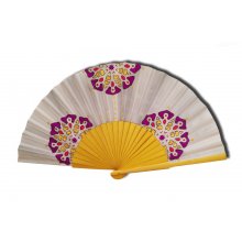 Ventilador de cetim desenhado e pintado à mão "Zen Mandala