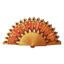 Ventilador de cetim desenhado e pintado à mão 'Namaste Indi