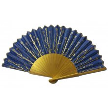 Ventilador de cetim de algodão 'Nuit et or' (Noite e ouro) desenhado à mão e pintado à mão