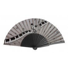 Ventilador de cetim desenhado e pintado à mão 'Piano Pianissimo