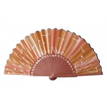 Ventilador de cetim desenhado e pintado à mão 'Primavera Japonesa