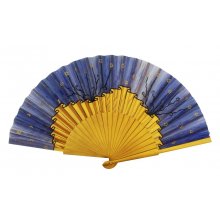 Ventilador de cetim desenhado e pintado à mão 'Skylab