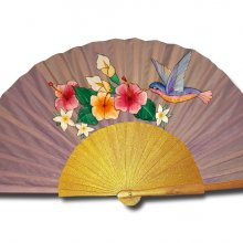 Ventilador de cetim desenhado à mão e pintado à mão "meu adorável beija-flor".