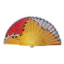 Ventilador de cetim de algodão pintado à mão 'Hermes drapeado vermelho
