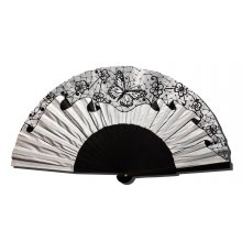 Ventilador de cetim desenhado à mão e pintado à mão 'Silver Silk