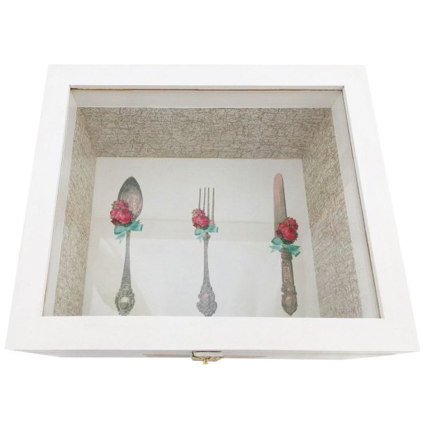 Caixa de madeira com tampa de vidro. Modelo : bom dia