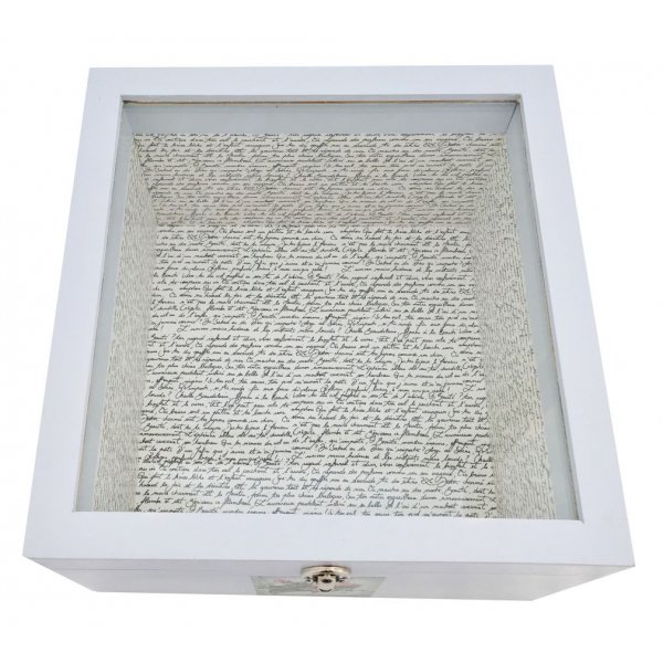 Caixa de madeira e a sua tampa de vidro. Modelo : carta de &aacute;gua rosa