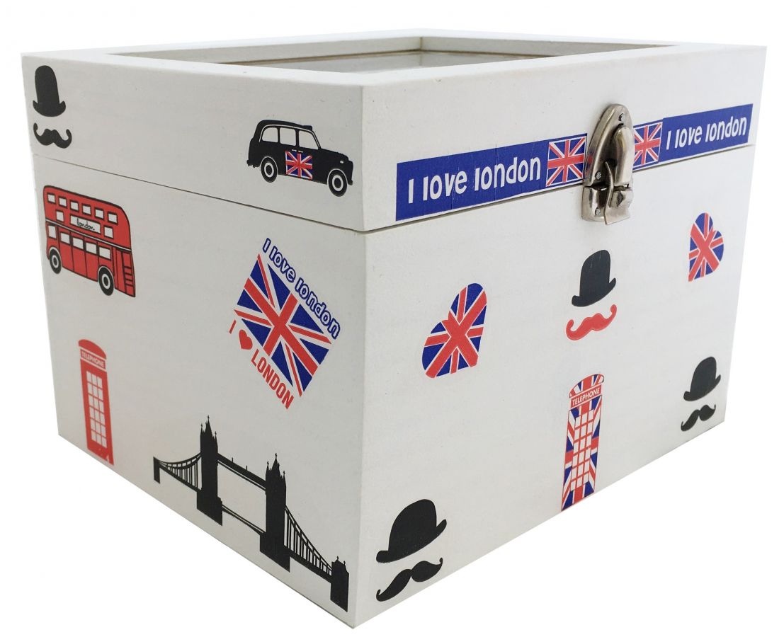Caixa de madeira e a sua tampa de vidro. Modelo : londres
