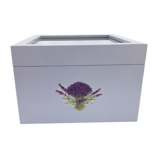 Caixa de madeira com tampa de vidro. Modelo : lav&ecirc;ndula.