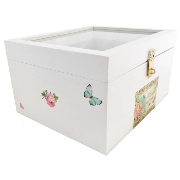 Caixa de madeira com tampa de vidro. Modelo : bom dia