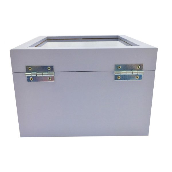 Caixa de madeira com tampa de vidro. Modelo : lav&ecirc;ndula.