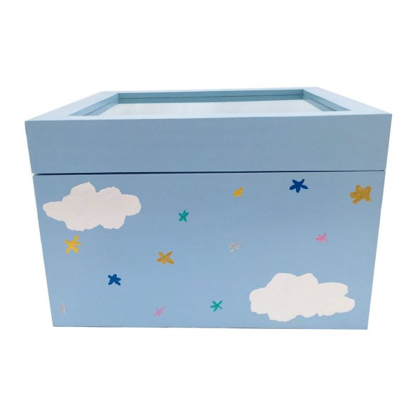 Caixa de madeira com tampa de vidro. Modelo : unic&oacute;rnio azul