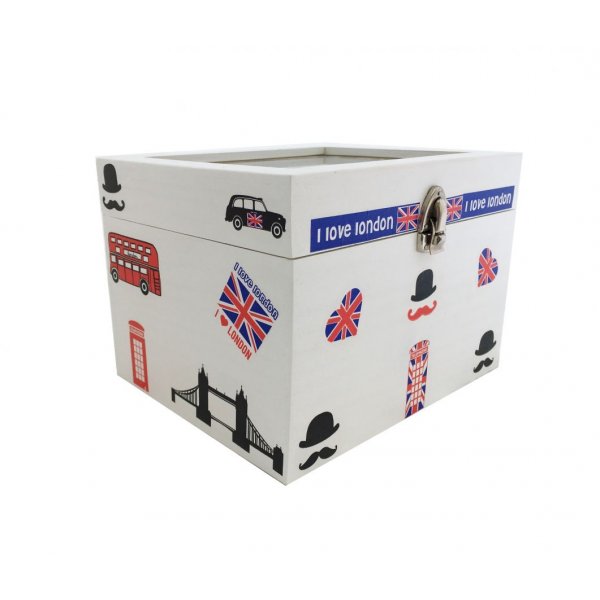 Caixa de madeira e a sua tampa de vidro. Modelo : londres