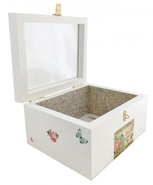 Caixa de madeira com tampa de vidro. Modelo : bom dia