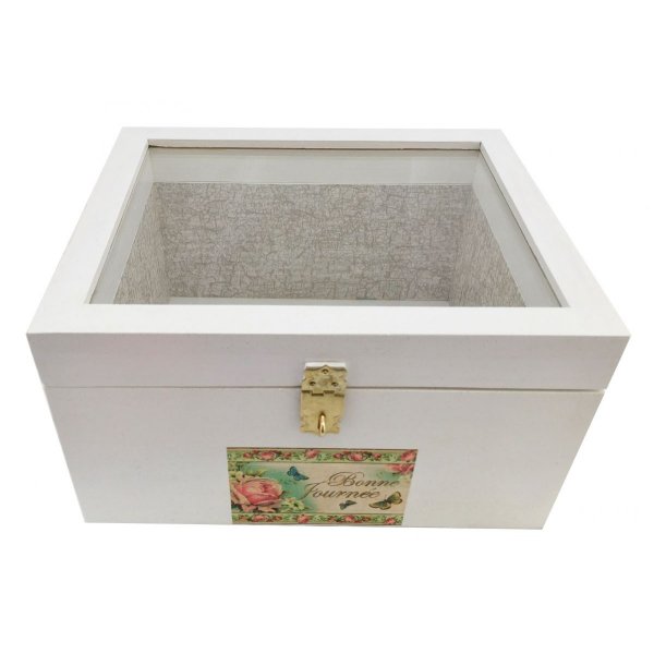 Caixa de madeira com tampa de vidro. Modelo : bom dia