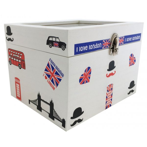 Caixa de madeira e a sua tampa de vidro. Modelo : londres