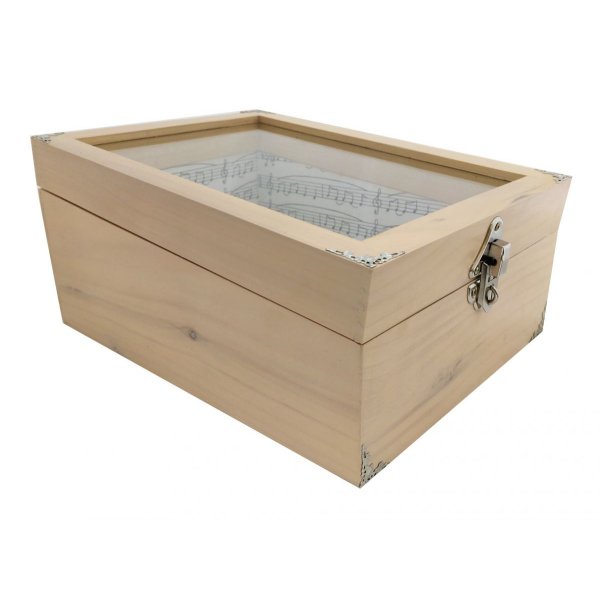 Boite en bois inclin&eacute;e et son couvercle en verre. Model : cl&eacute; musicale