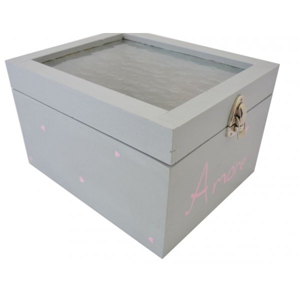 Caixa de madeira com tampa de vidro