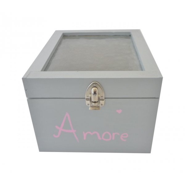 Caixa de madeira com tampa de vidro